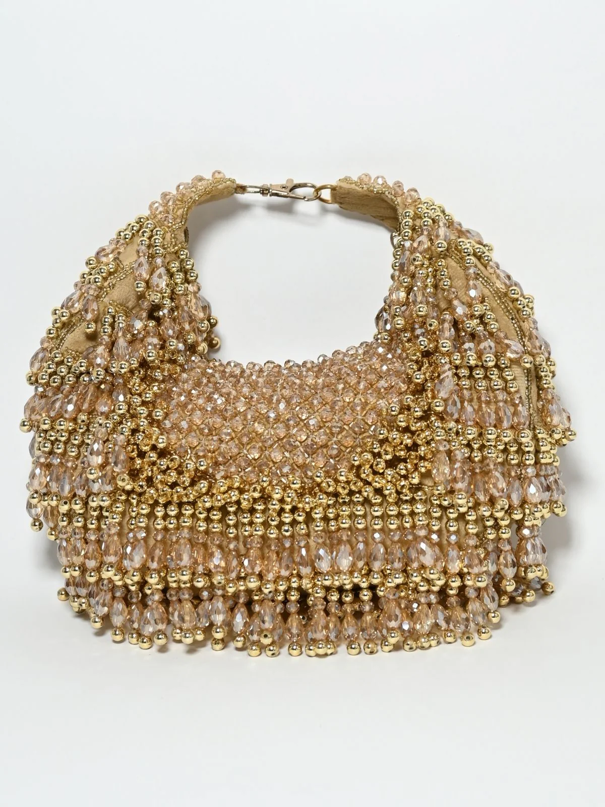 Odette Beige Suede Embellished Clutch For Women - Image 3