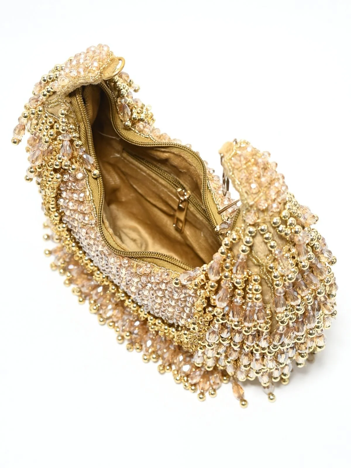 Odette Beige Suede Embellished Clutch For Women - Image 6
