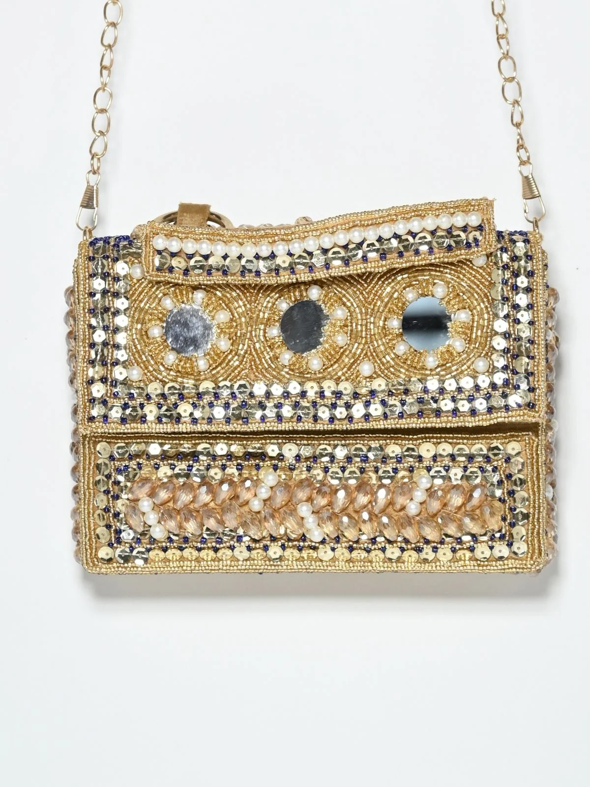 Odette Beige Suede Embellished Clutch For Women - Image 3