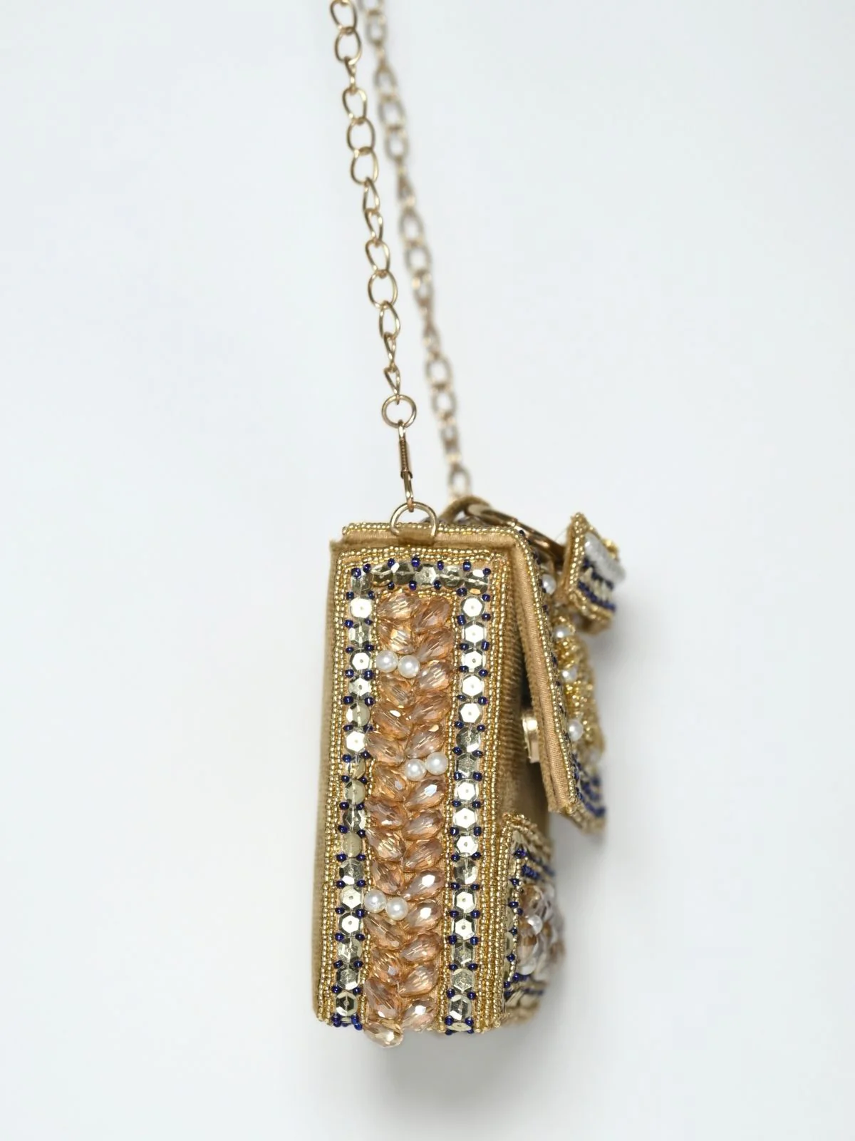 Odette Beige Suede Embellished Clutch For Women - Image 5