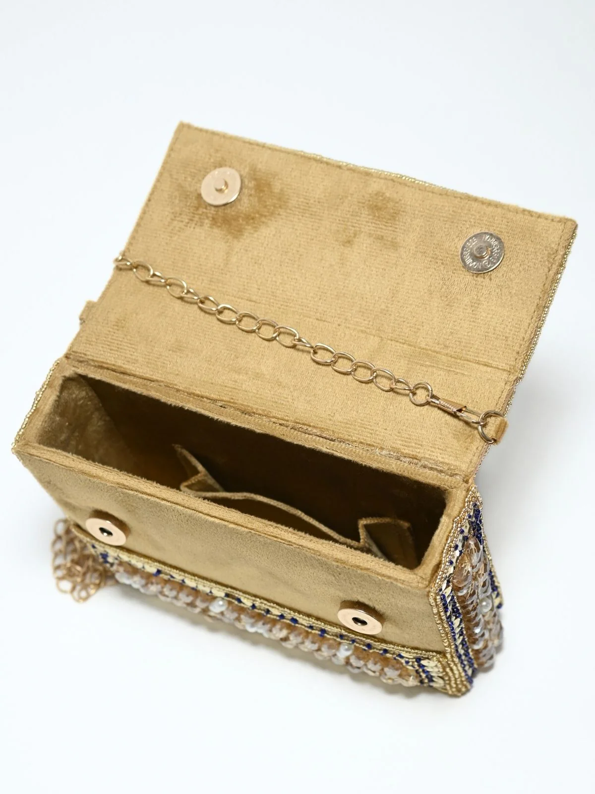 Odette Beige Suede Embellished Clutch For Women - Image 6