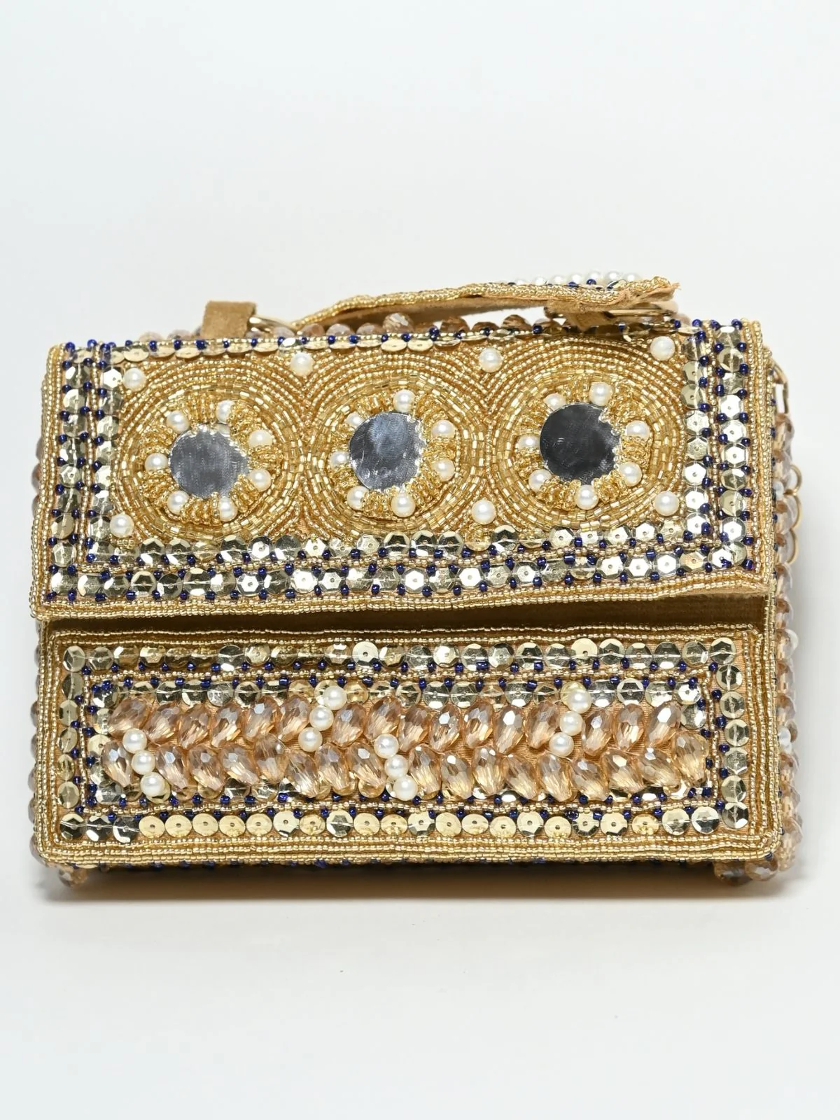 Odette Beige Suede Embellished Clutch For Women - Image 7