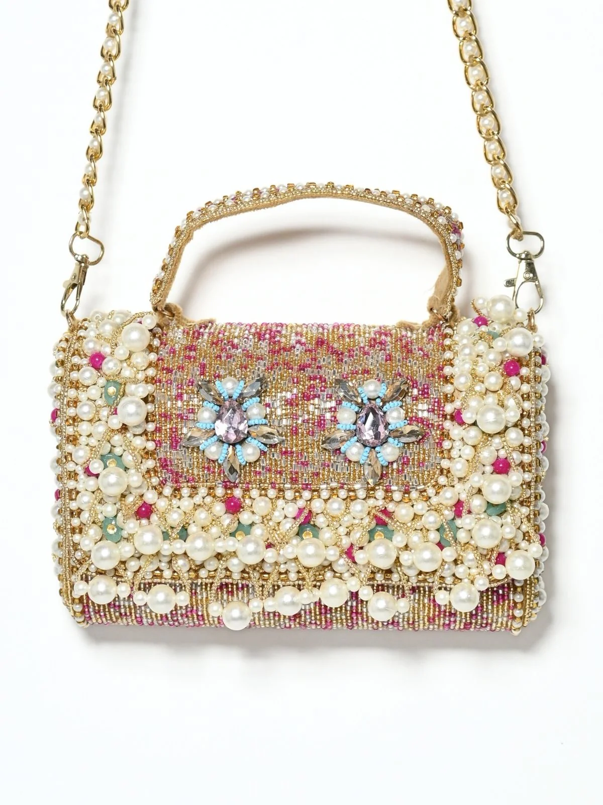 Odette Beige Suede Embellished Clutch For Women - Image 3