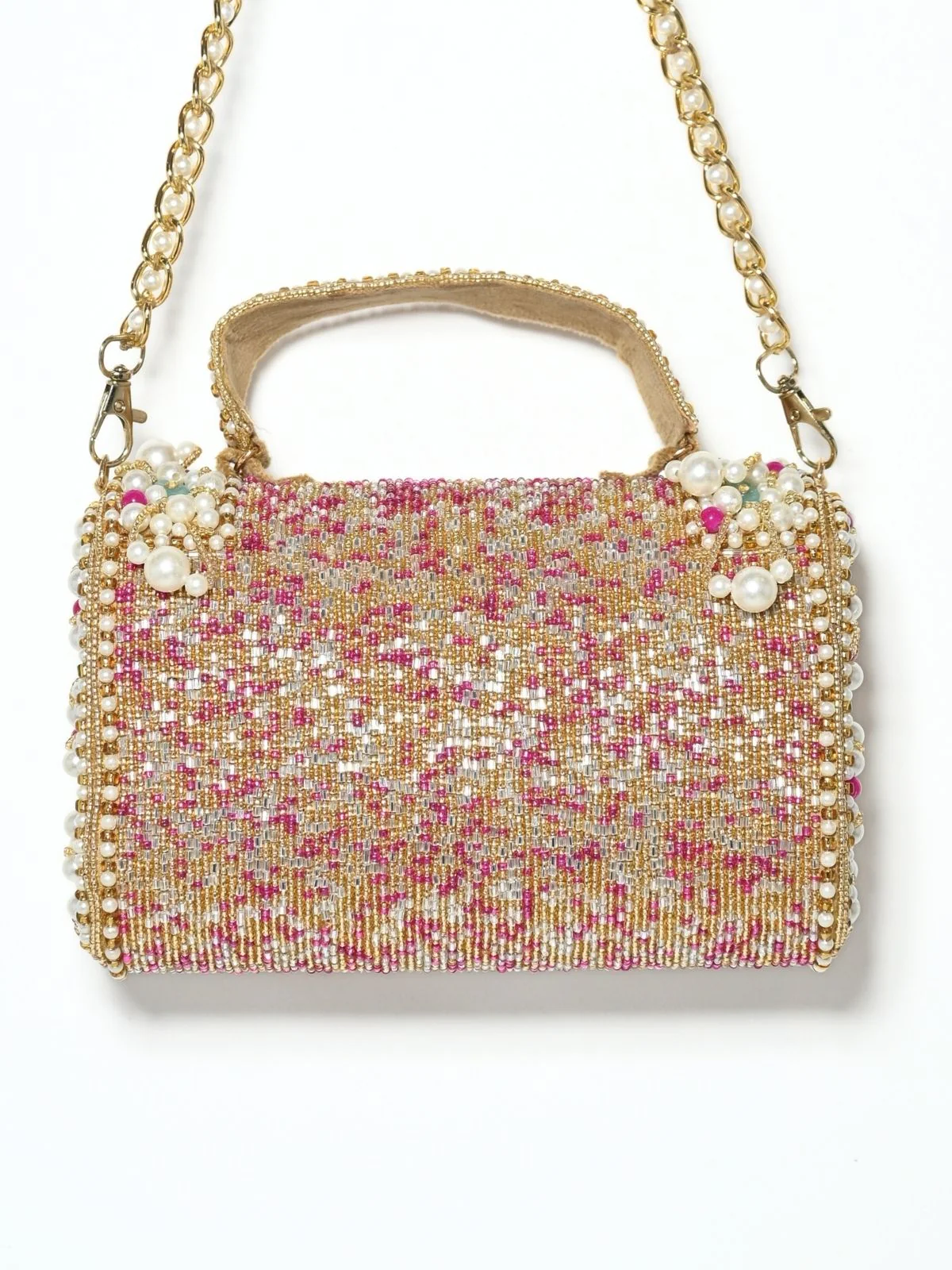 Odette Beige Suede Embellished Clutch For Women - Image 4