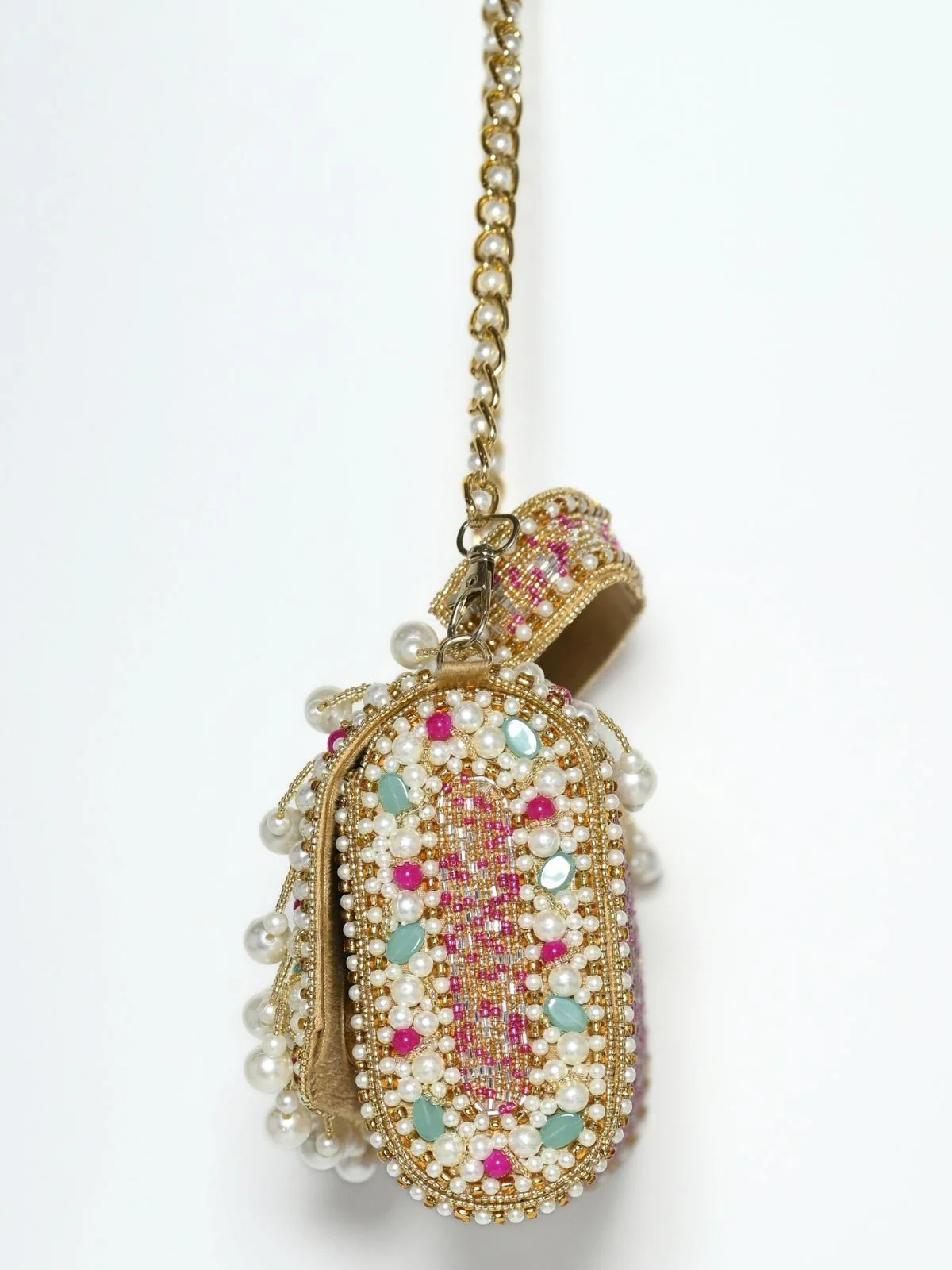 Odette Beige Suede Embellished Clutch For Women - Image 5