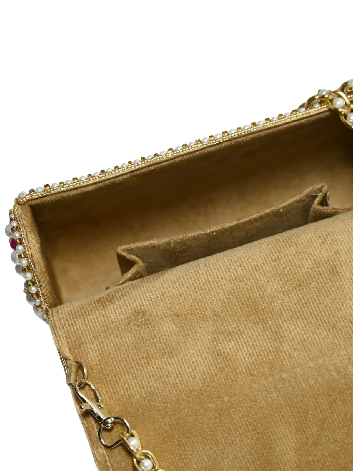 Odette Beige Suede Embellished Clutch For Women - Image 7