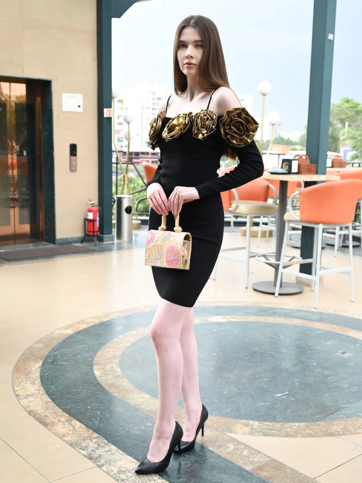 Odette Beige Suede Embellished Clutch For Women - Image 2