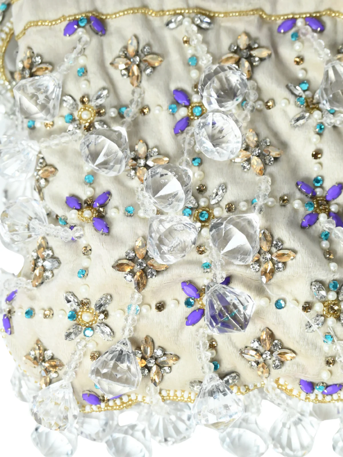 Odette Beige Suede Embellished Potli For Women - Image 6
