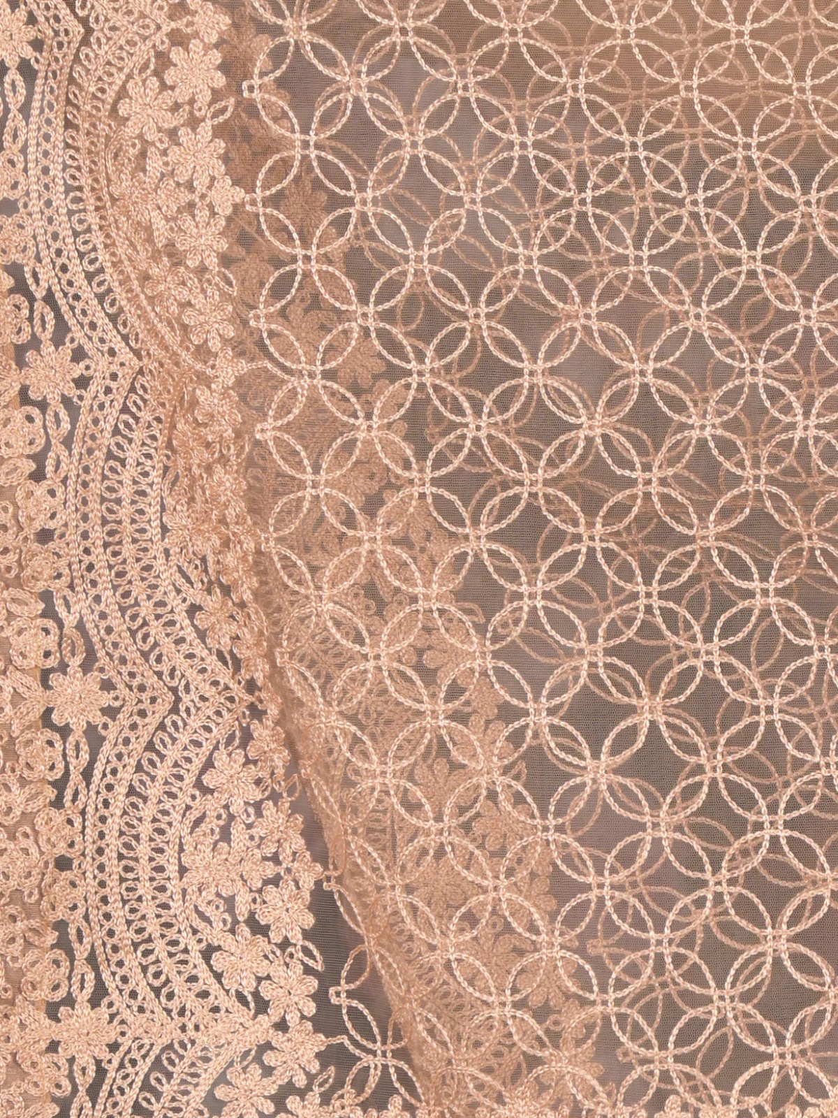 Odette Beige Thread Embroidered Net Saree with Unstitched Blouse for Women - Image 5