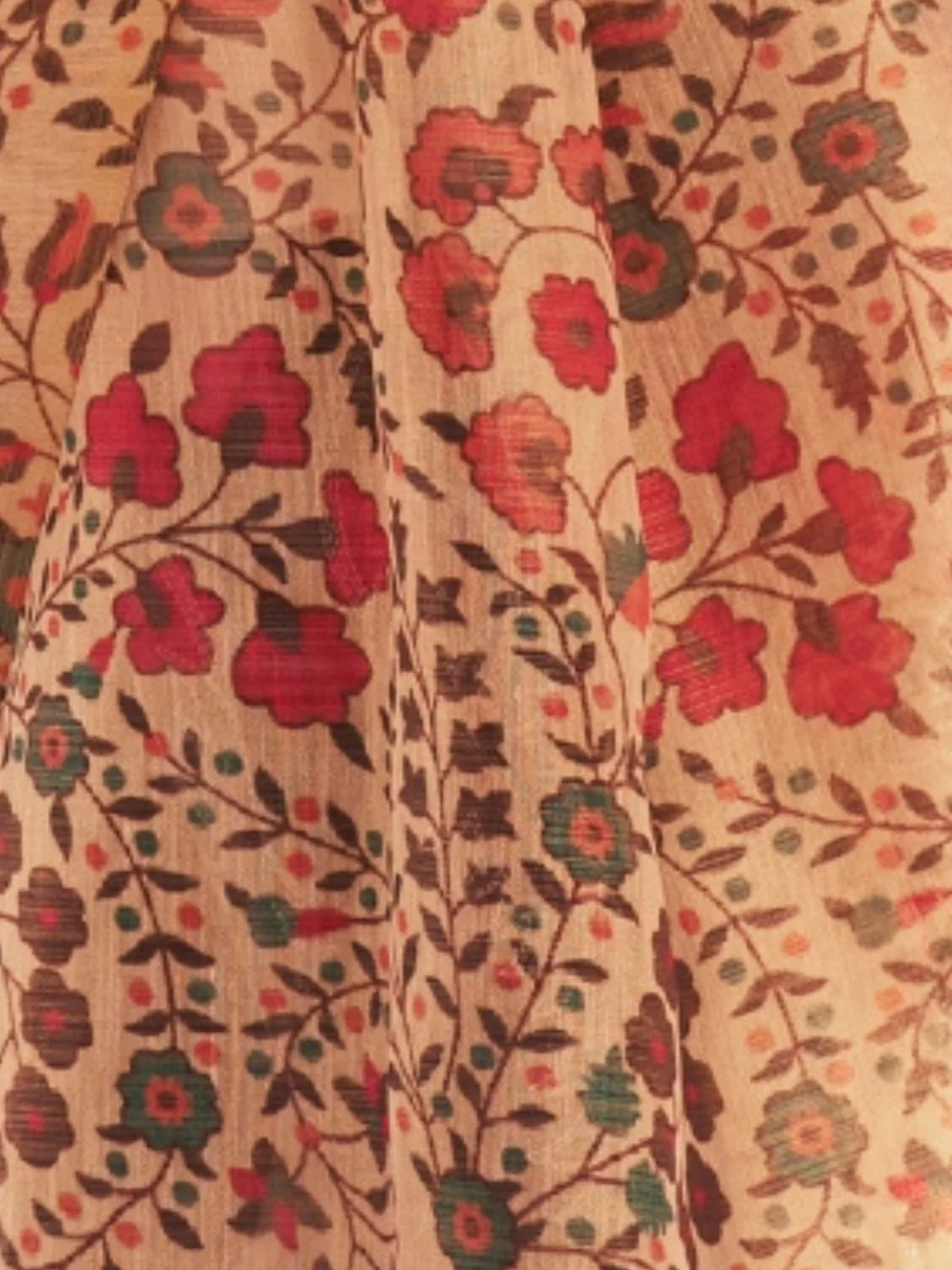 Odette Beige Tissue Printed Saree With Unstitched Blouse For Women - Image 3