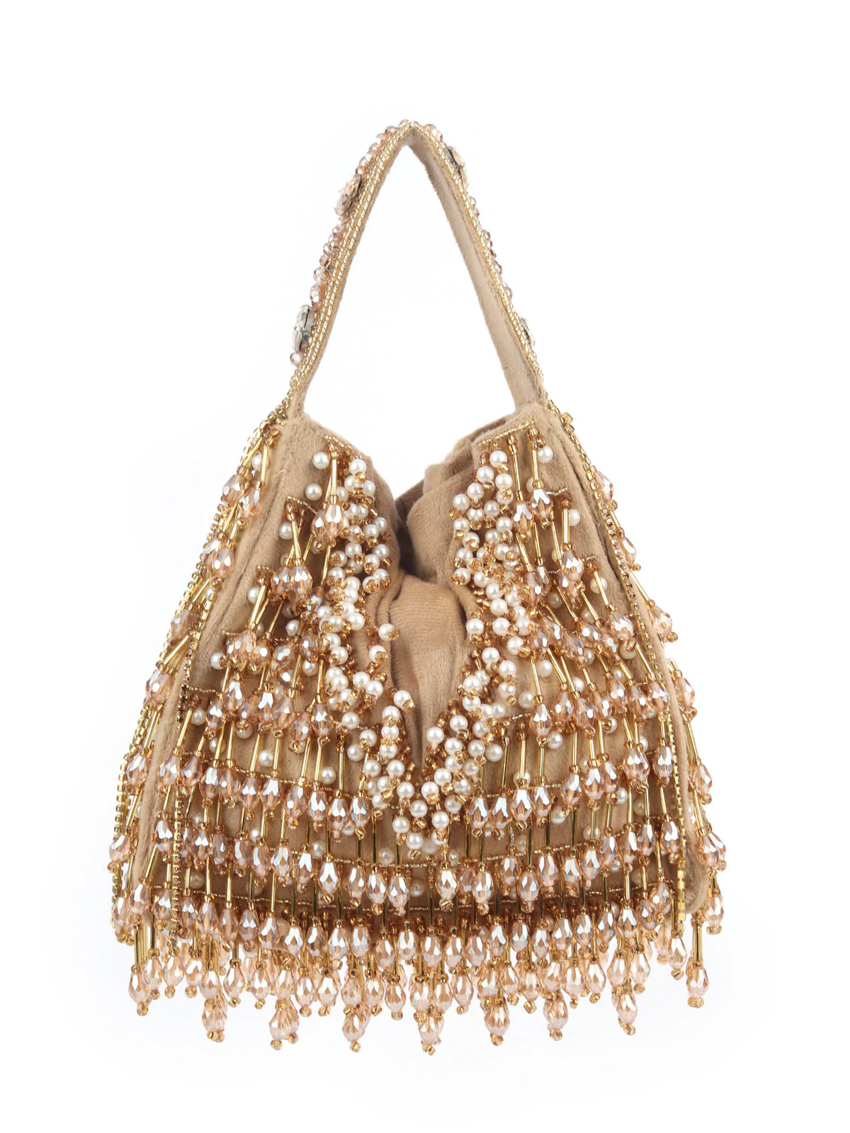Odette Beige Velvet Embellished Clutch For Women - Image 3
