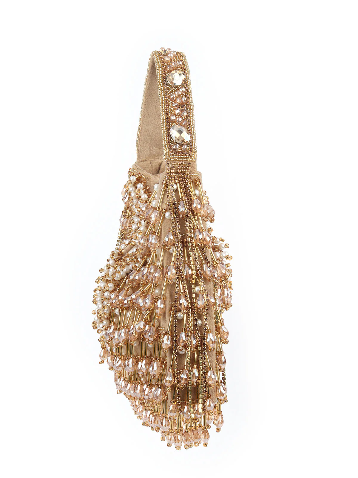 Odette Beige Velvet Embellished Clutch For Women - Image 4