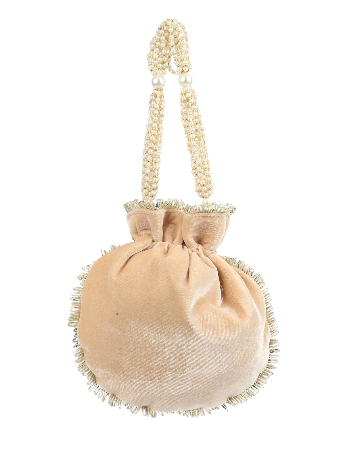 Odette Beige Velvet Embellished Potli For Women - Image 4