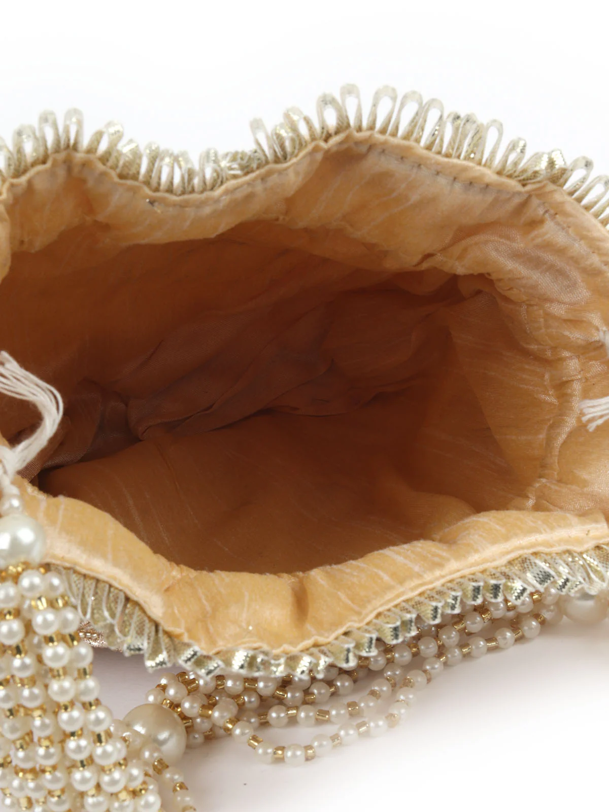 Odette Beige Velvet Embellished Potli For Women - Image 6