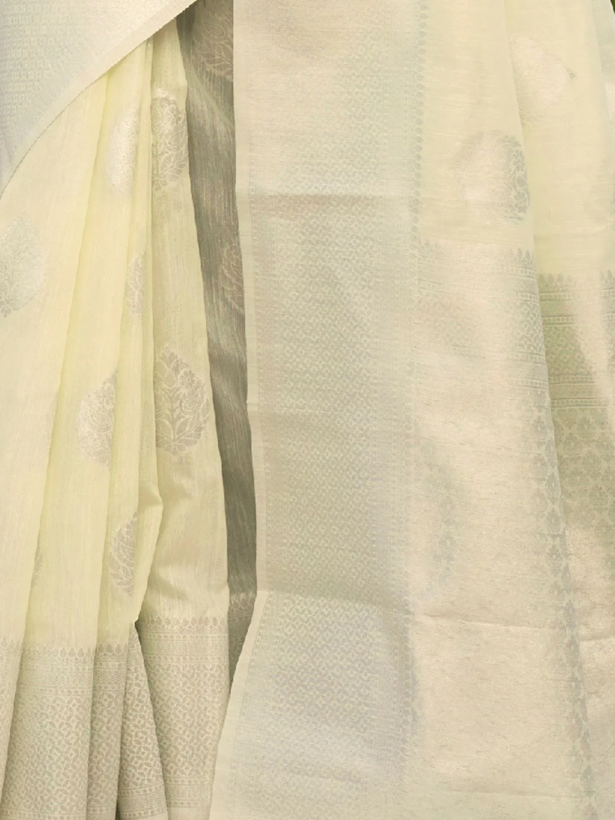 Odette Beige Woven Design Linen Saree With Unstitched Blouse For Women - Image 4