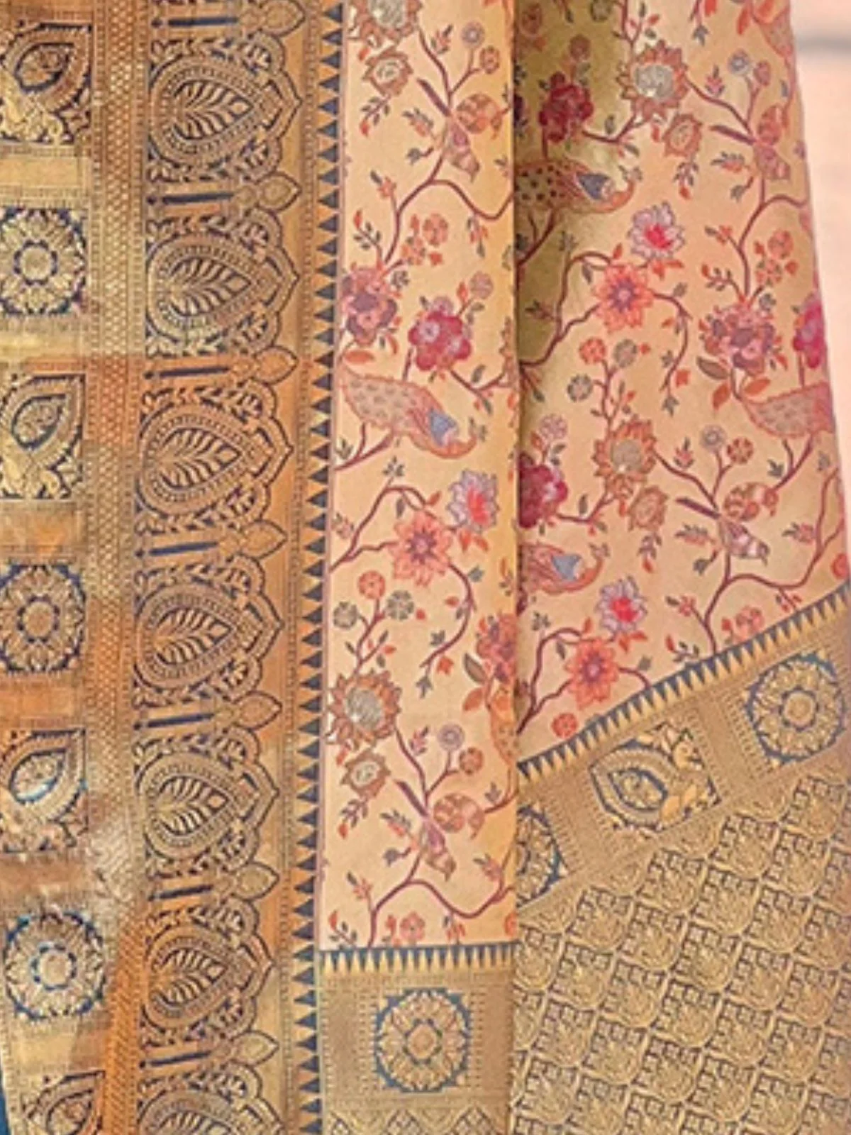 Odette Beige Woven Design Silk Blend Saree With Unstitched Blouse For Women - Image 4