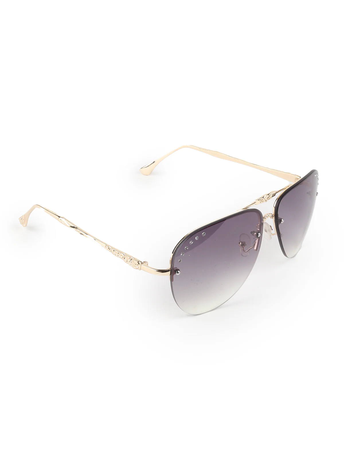 Odette Black Acrylic and Faux Stone Embellished Aviator Sunglasses for Women - Image 4