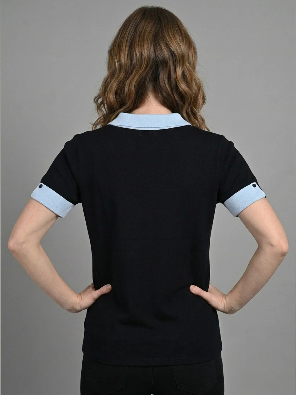 Odette Black And Blue Cotton Rib Solid Top For Women - Image 3