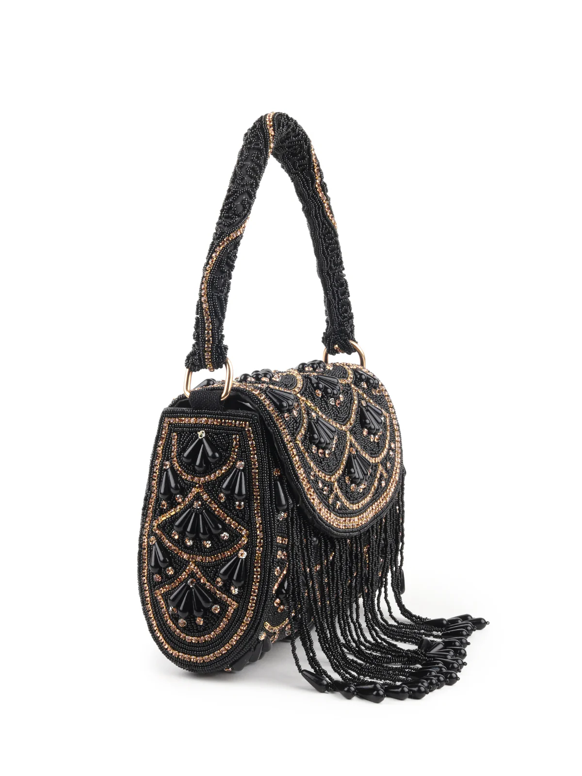 Odette Black and Gold Beads Embroidered Clutch for Women - Image 4