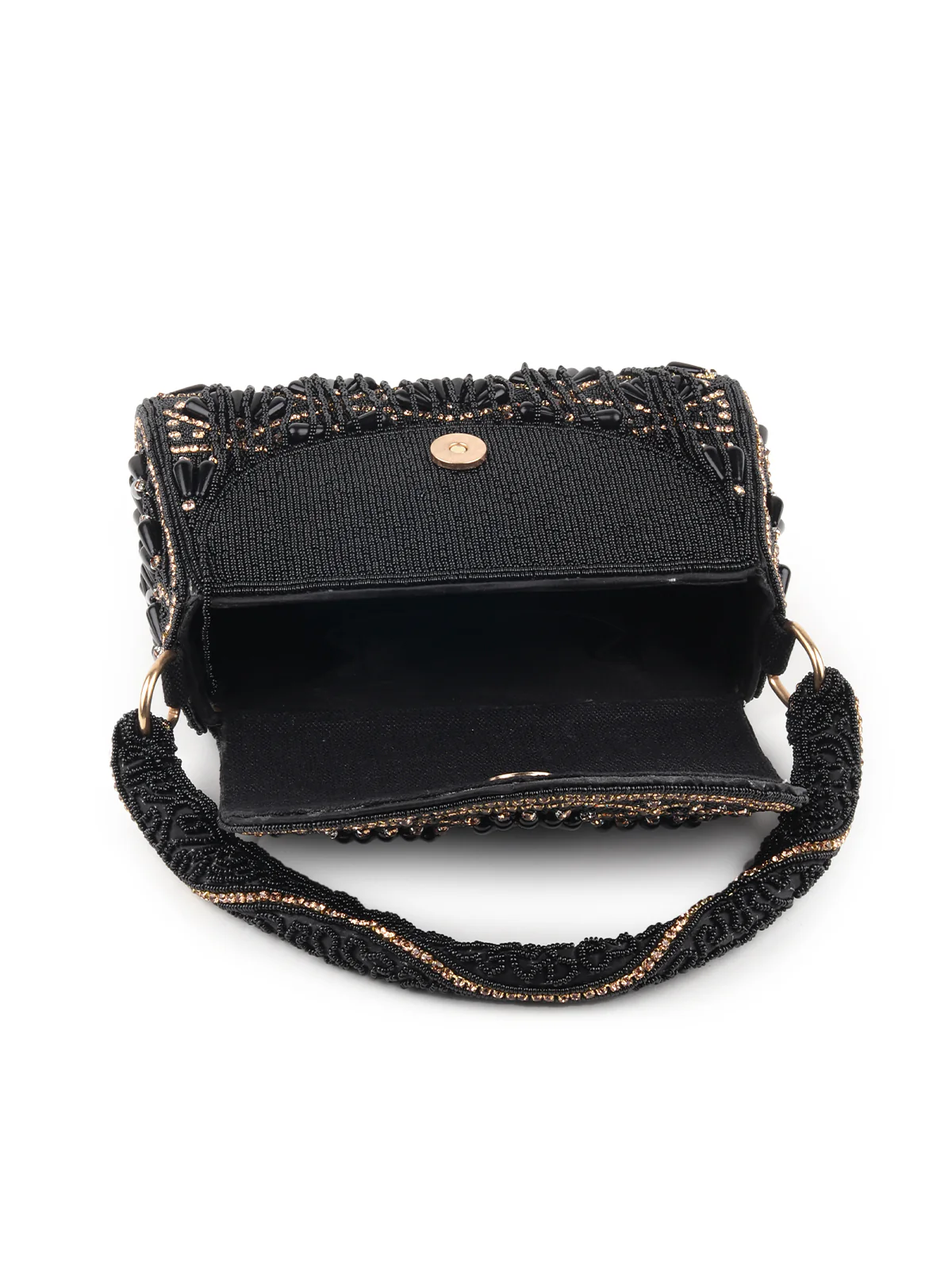 Odette Black and Gold Beads Embroidered Clutch for Women - Image 6