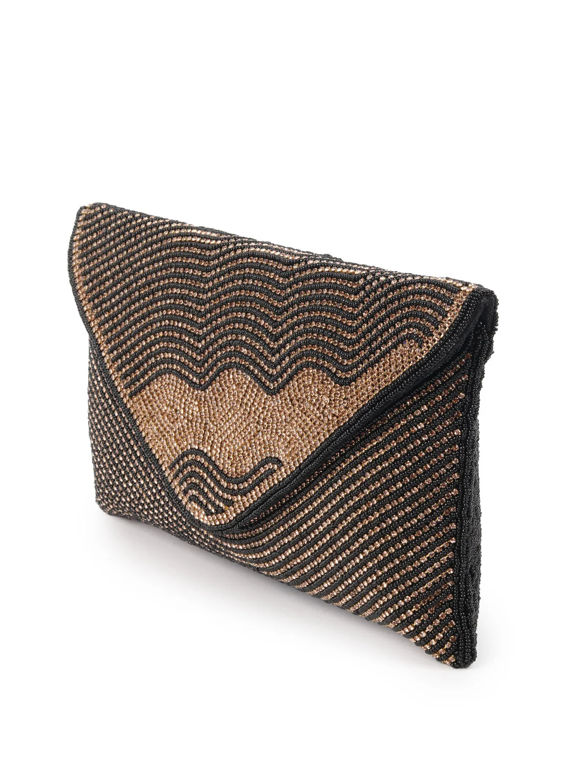 Odette Black And Gold Jute Beads Embellished Clutch With Golden Stone Clutch For Women - Image 4