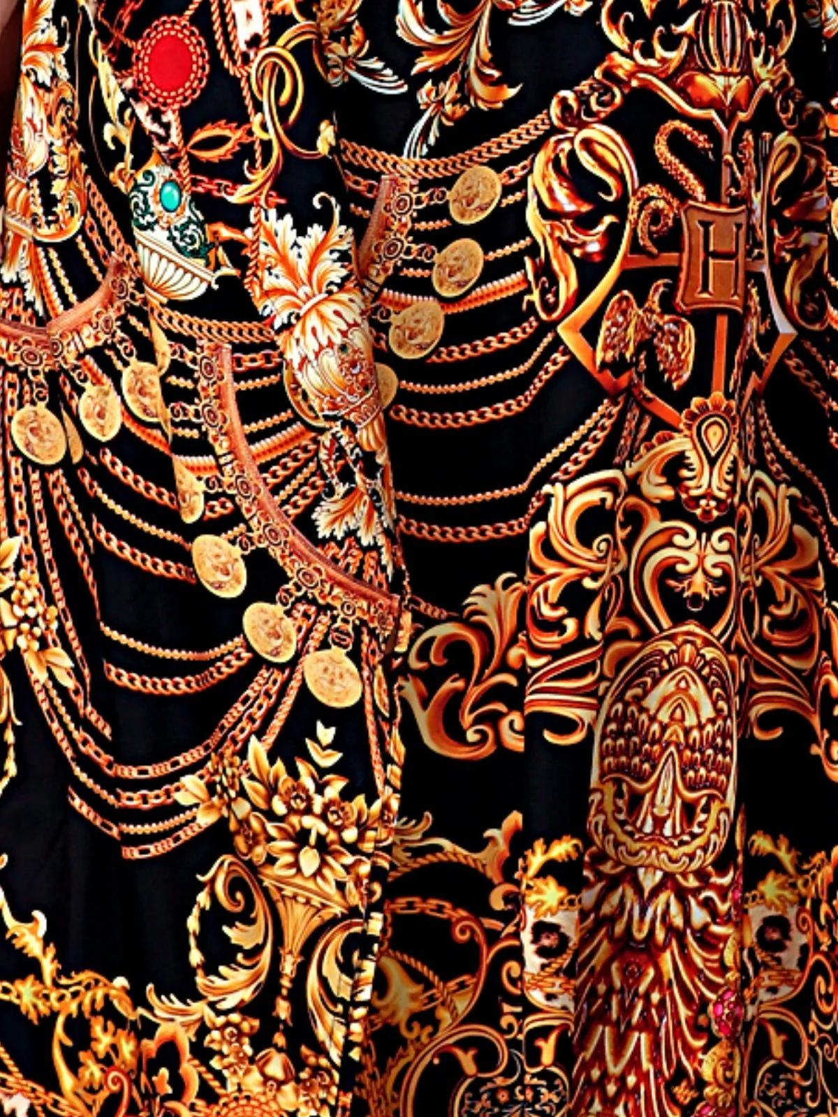 Odette Black And Gold Satin Printed Kaftan For Women - Image 5