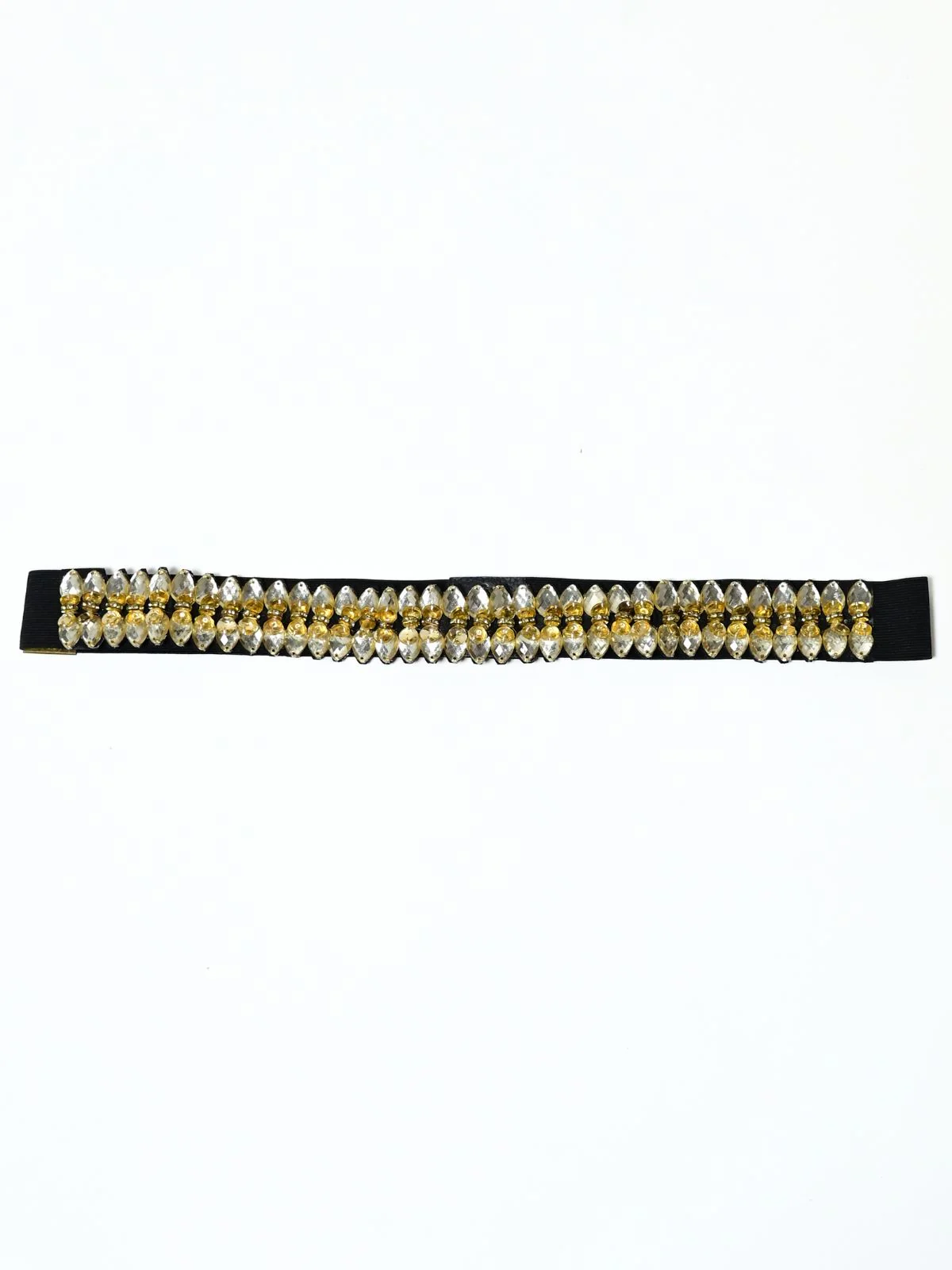 Odette Black And Golden Elastic Embellished Belt For Women - Image 2