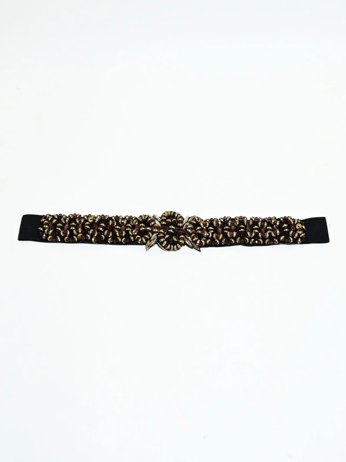 Odette Black And Golden Elastic Embellished Belt For Women - Image 2