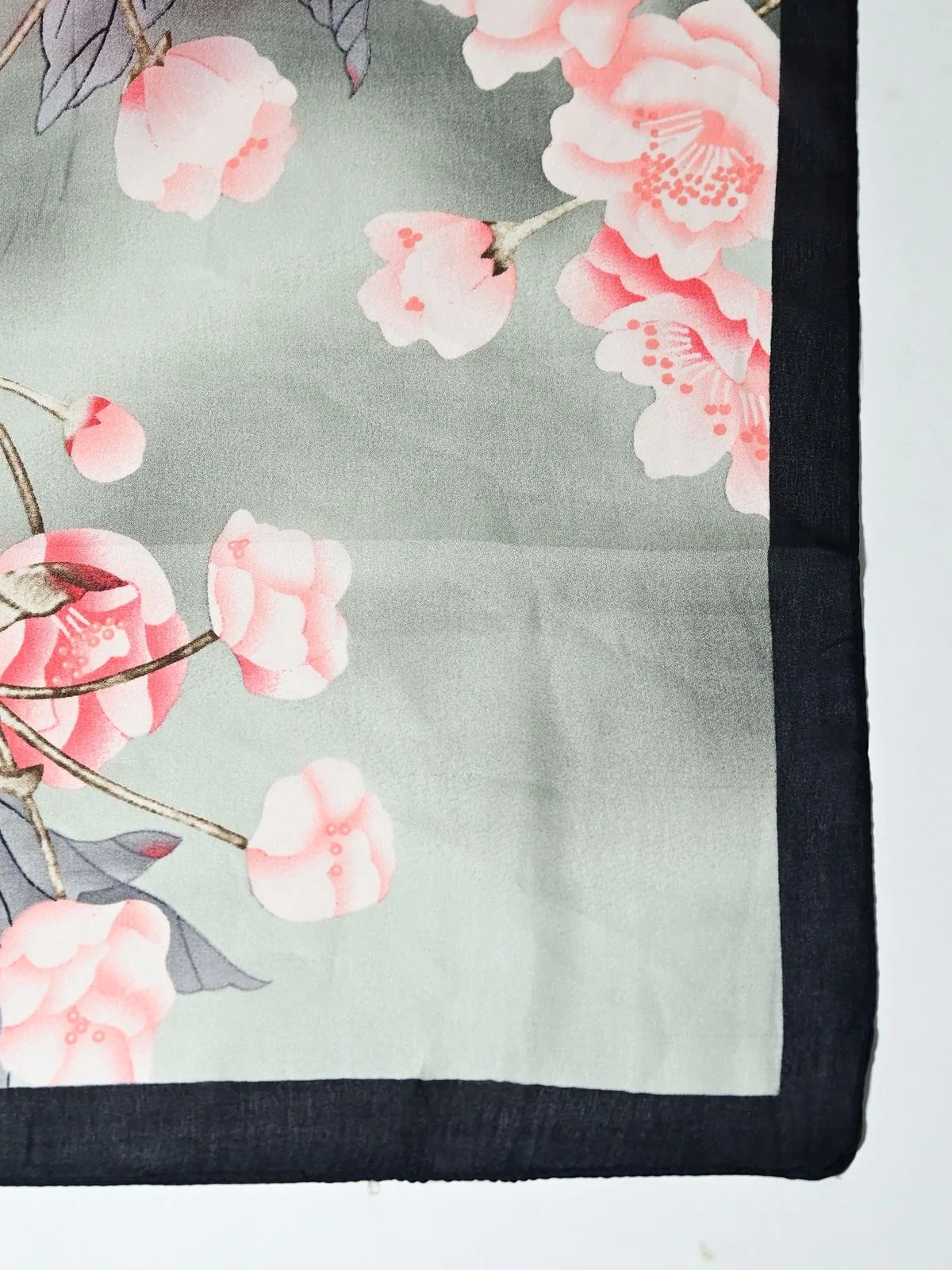 Odette Black And Grey Printed Satin Scarf For Women - Image 5
