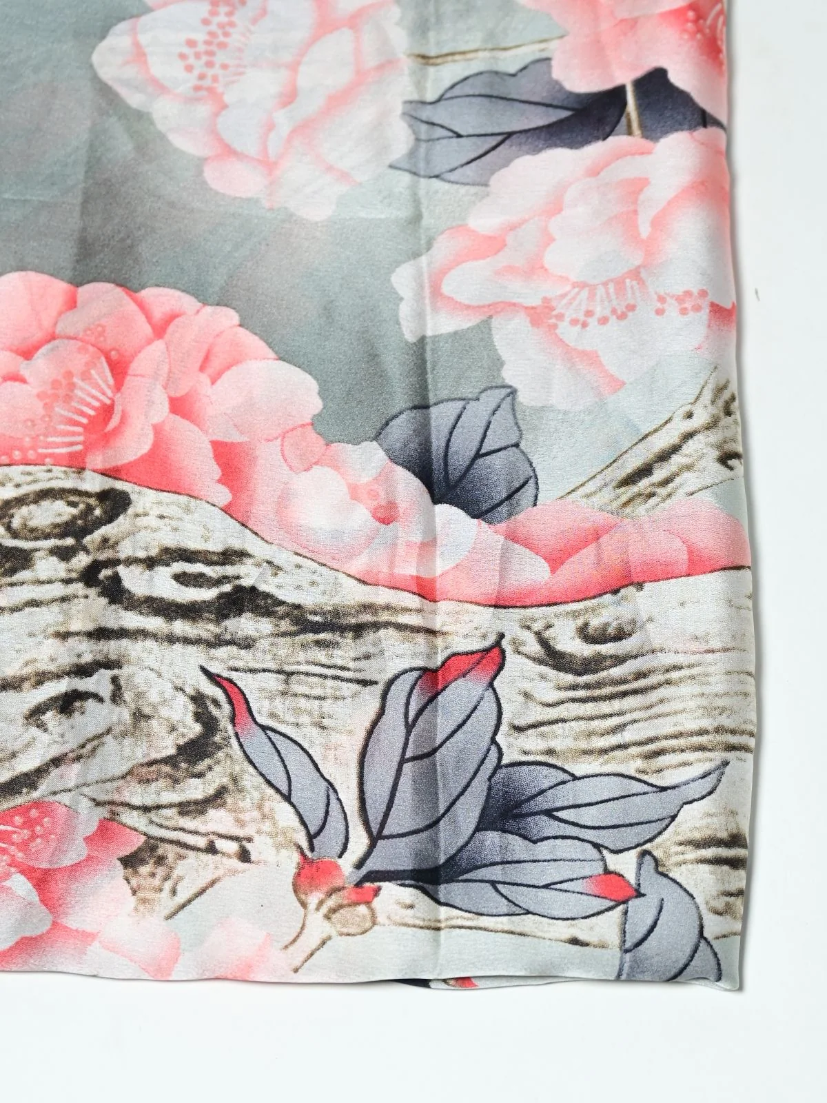 Odette Black And Grey Printed Satin Scarf For Women - Image 6