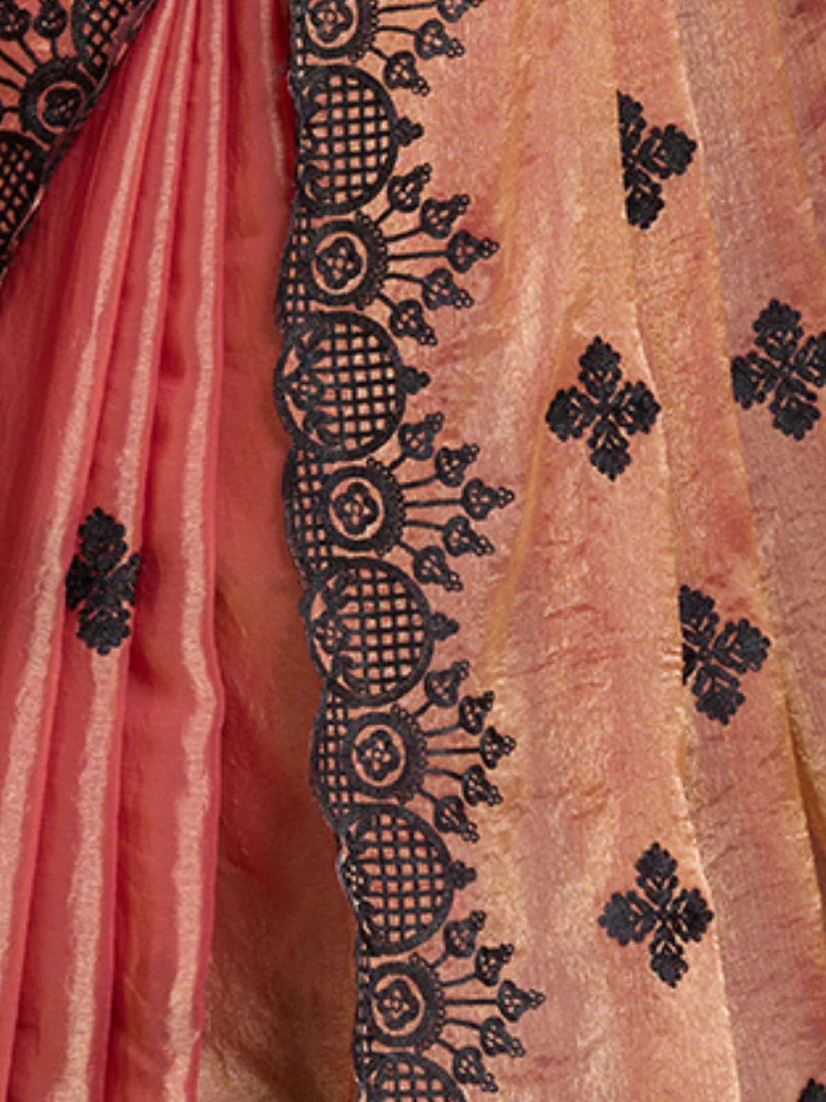 Odette Black And Magenta Chiffon Embroidered Saree For Women - Image 5