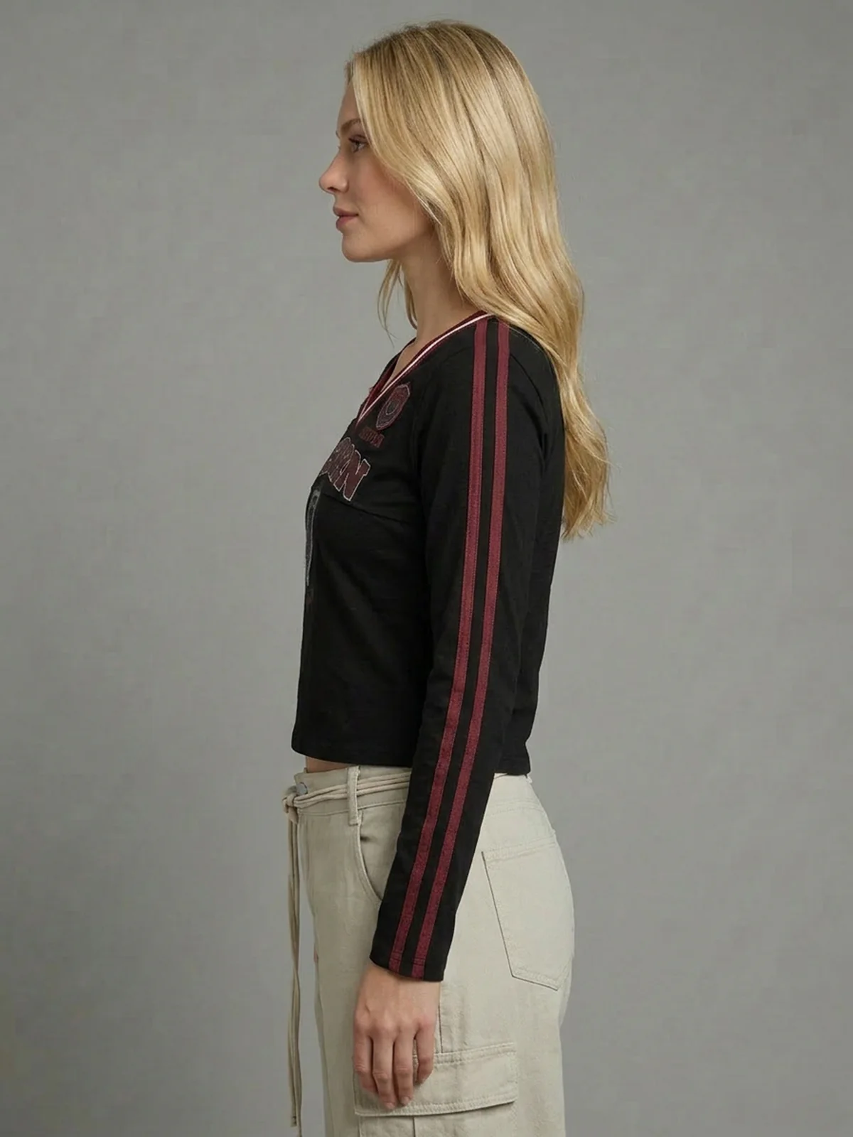 Odette Black And Maroon Cotton Rib Solid Top For Women - Image 2