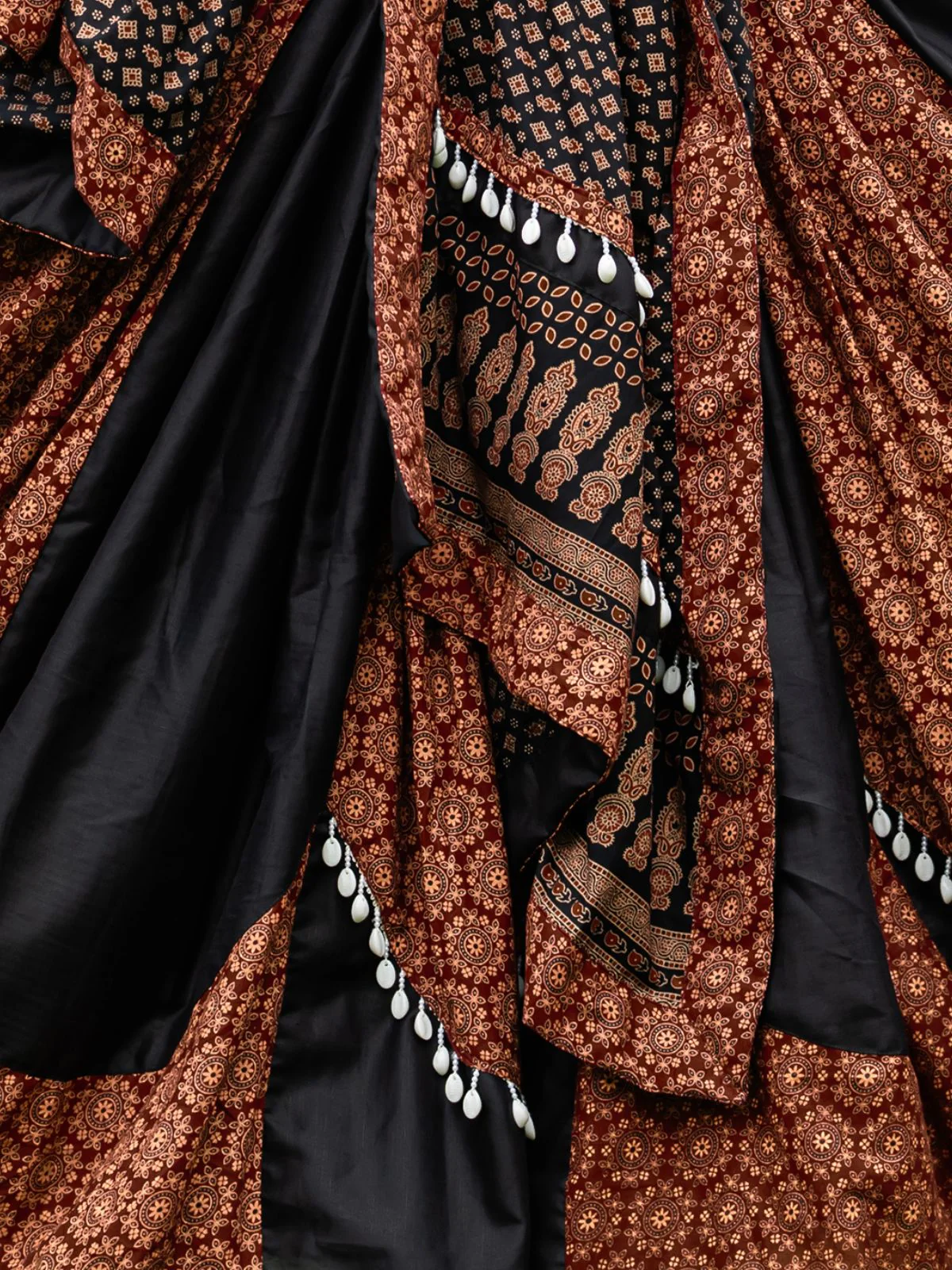 Odette Black And Maroon Printed Cotton Stitched Lehenga With Blouse For Women - Image 7