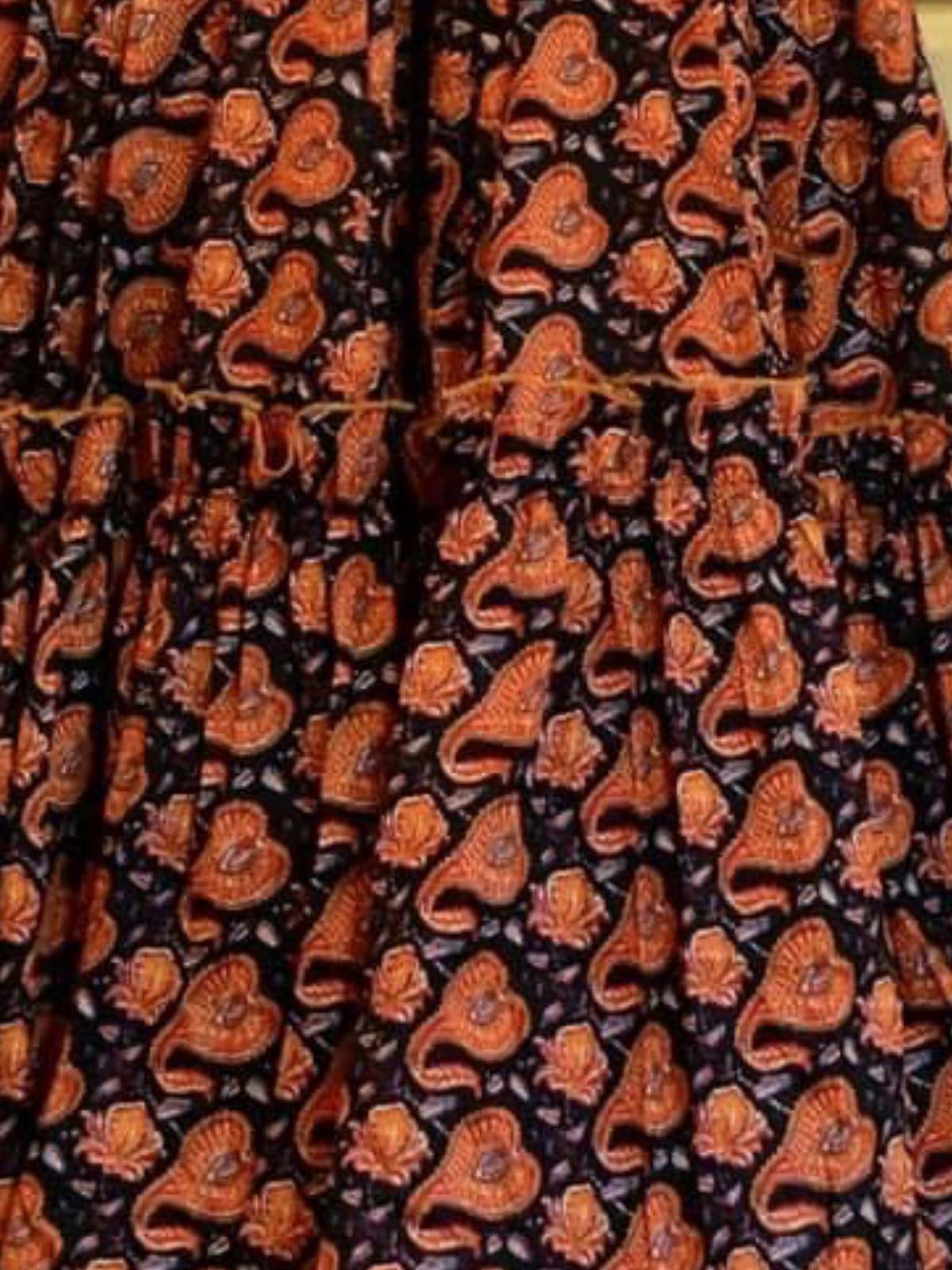 Odette Black And Orange Printed Cotton Silk Stitched Gown For Women - Image 3