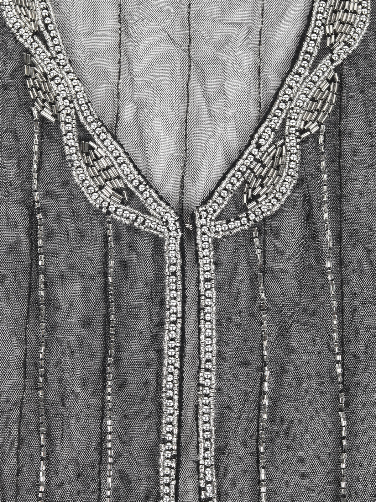 Odette Black and Silver Beads Embellished Tassles Cape for Women - Image 6