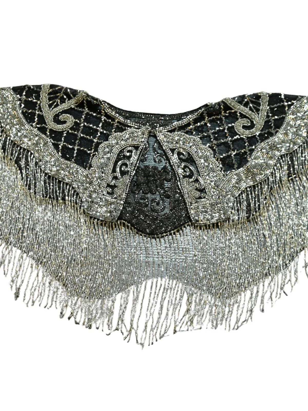 Odette Black And Silver Net Embellished Cape For Women - Image 5