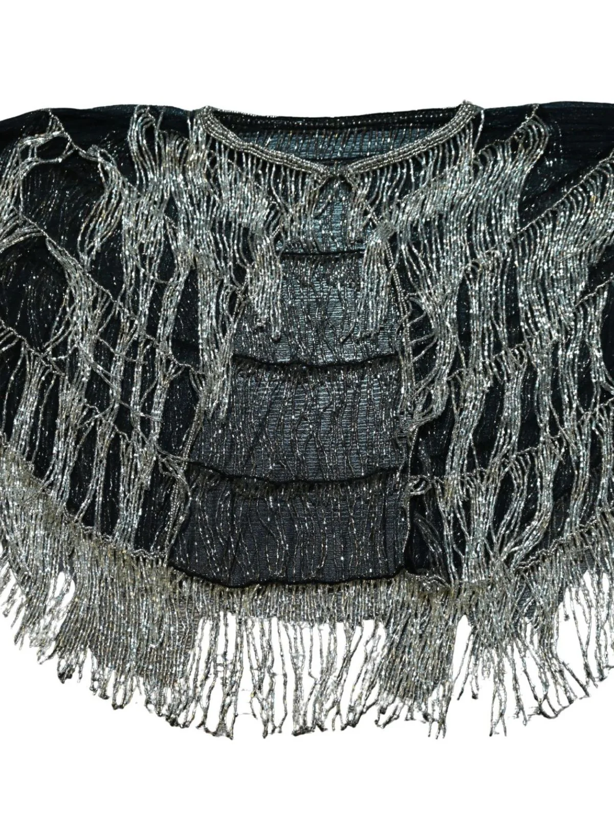 Odette Black And Siver Net Embellished Cape For Women - Image 6