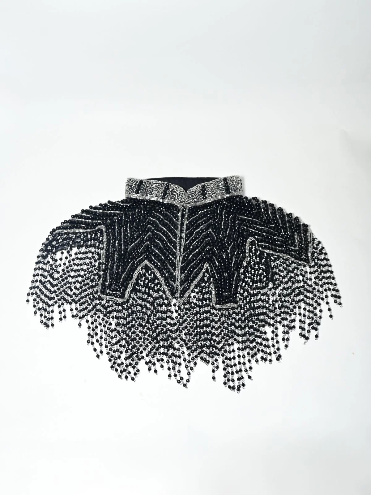 Odette Black And Silver Net Embellished Cape For Women - Image 4