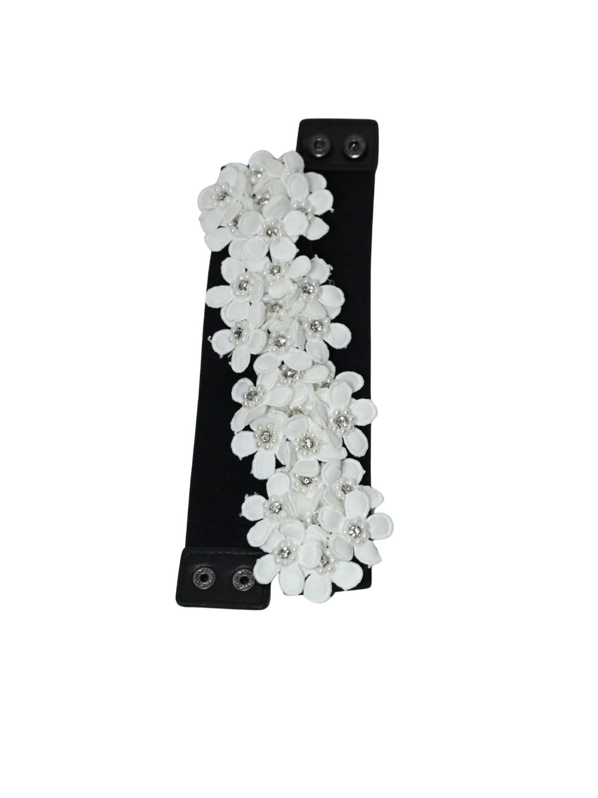 Odette Black and White Elastic Embellished Belt For Women - Image 6