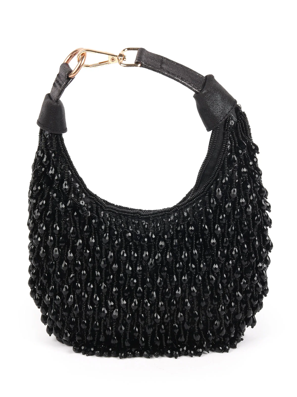 Odette Black Beaded Moon Clutch For Women - Image 3
