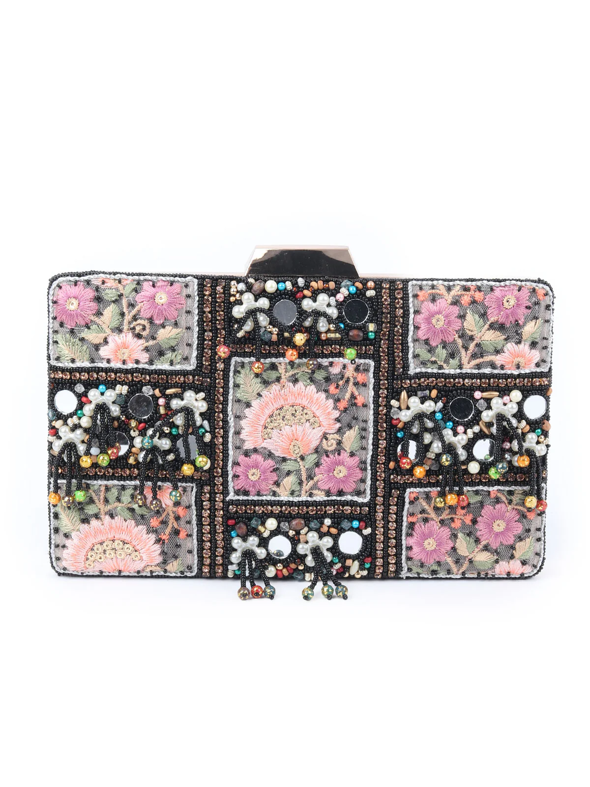 Odette Black Beads Embroidered Clutch Bag For Women - Image 3