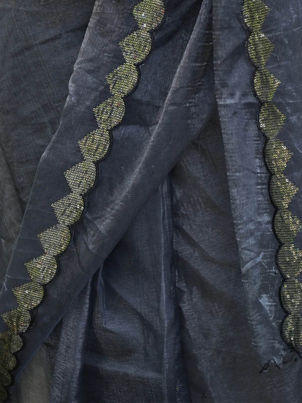 Odette Black Beads Embroidered Organza Saree with Unstitched Blouse for Women - Image 5