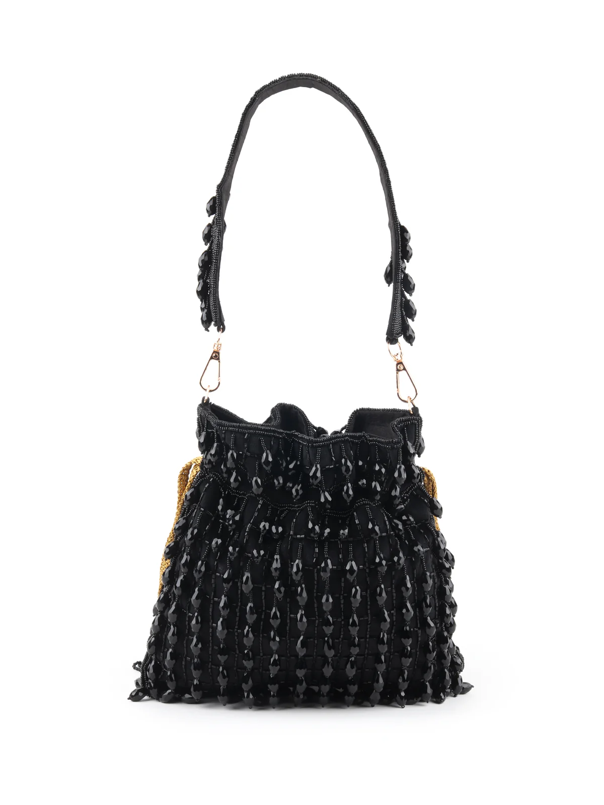Odette Black Beads Embroidered Tassels Potli Bag for Women - Image 5