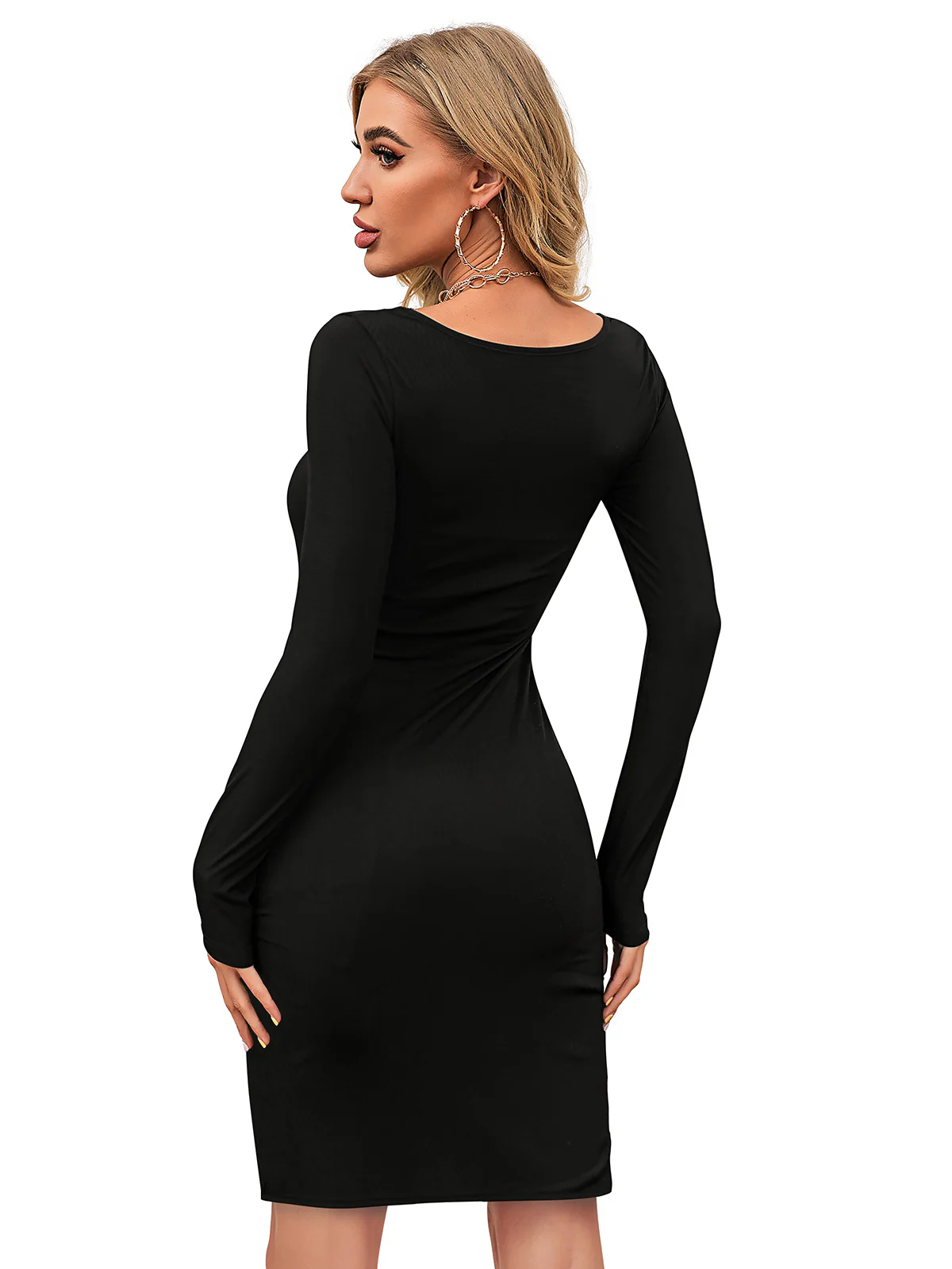 Odette Black Bodycon Knit Fabric For Women - Image 3