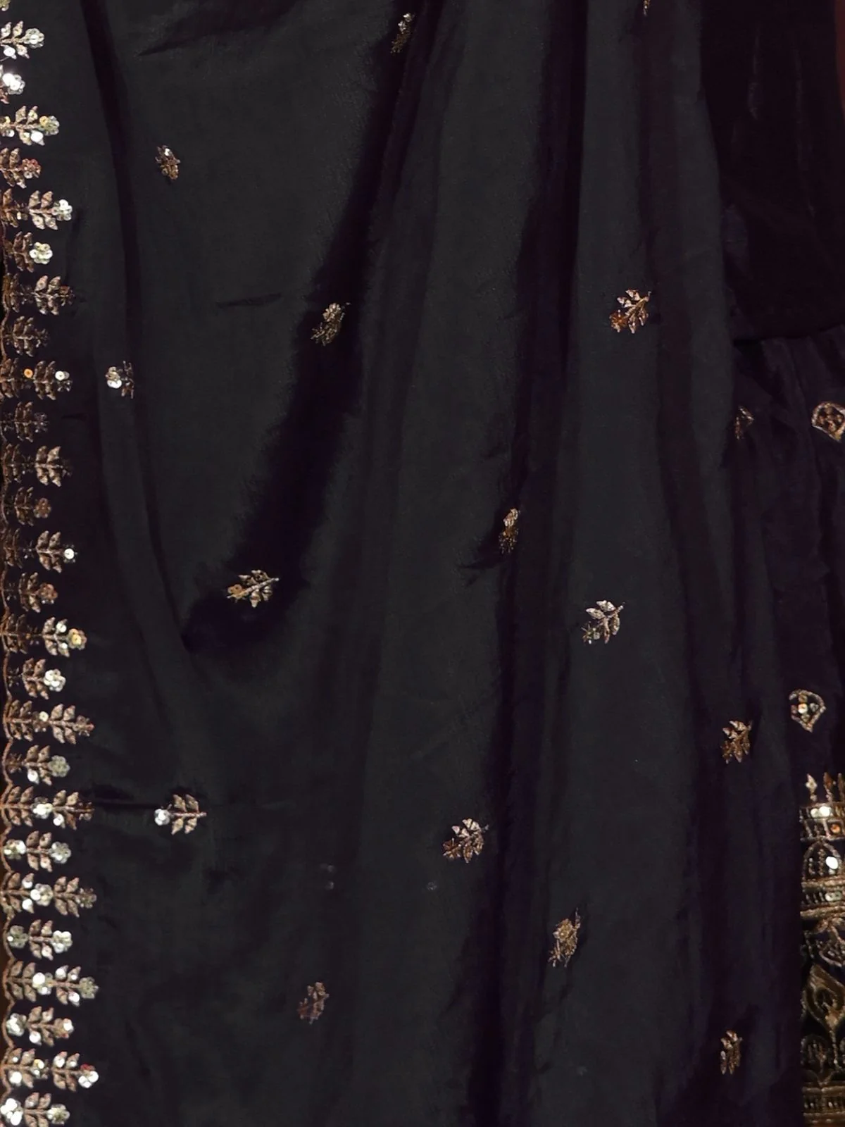 Odette Black Chinon Embroidered Stitched Kurta Set For Women - Image 5