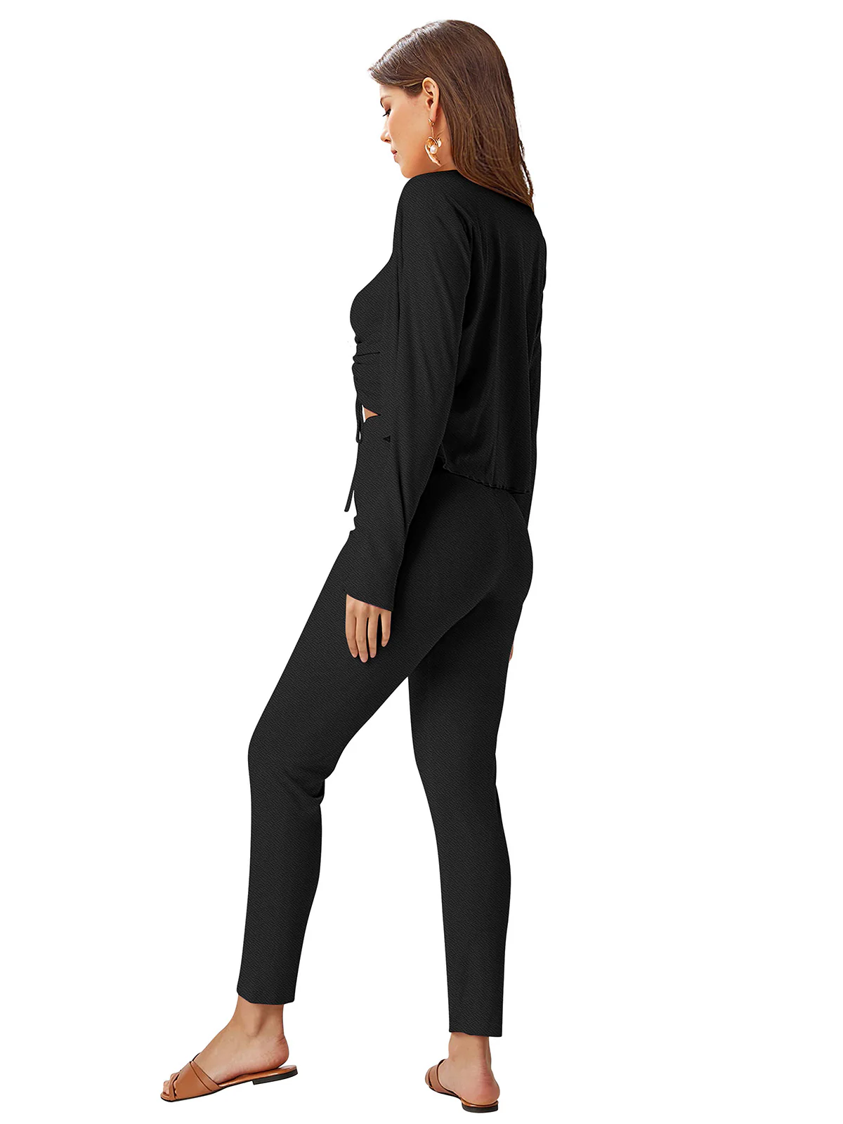 Odette Black Knit Fabric Co ord Set For Women - Image 5