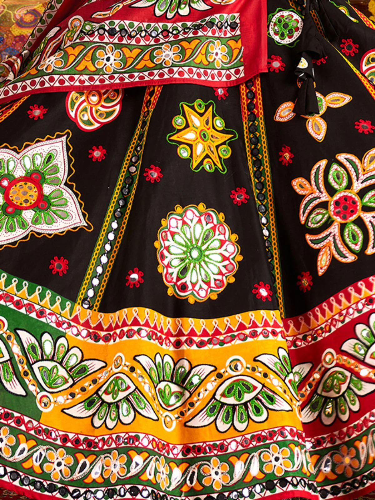Odette Black Cotton Blend Embroidered Semi-Stitched lehenga For Women - Image 7
