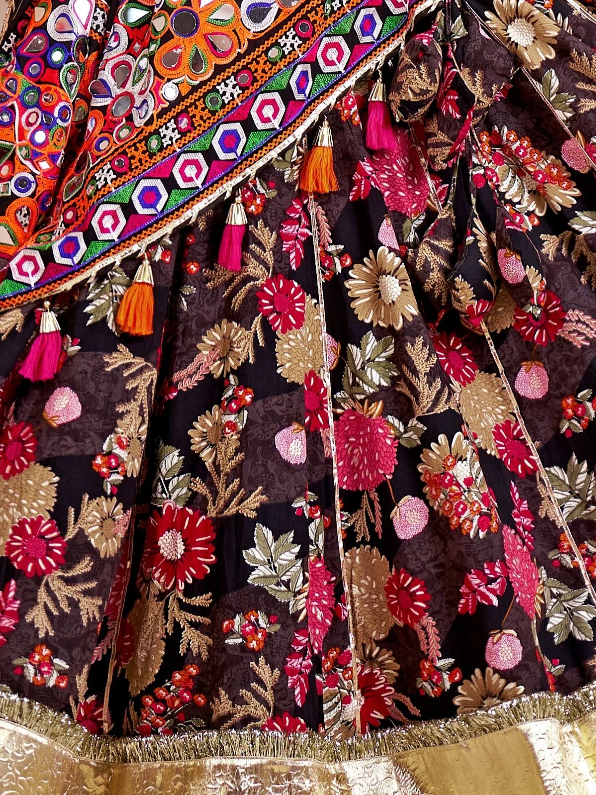 Odette Black Cotton Blend Embroidered Semi-Stitched Lehenga For Women - Image 5