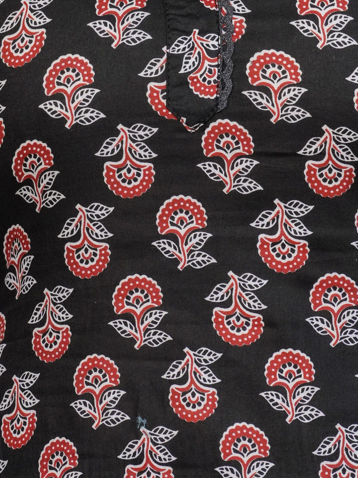 Odette Black Cotton Blend Printed Stitched KurtaÂ SetÂ ForÂ Women - Image 5