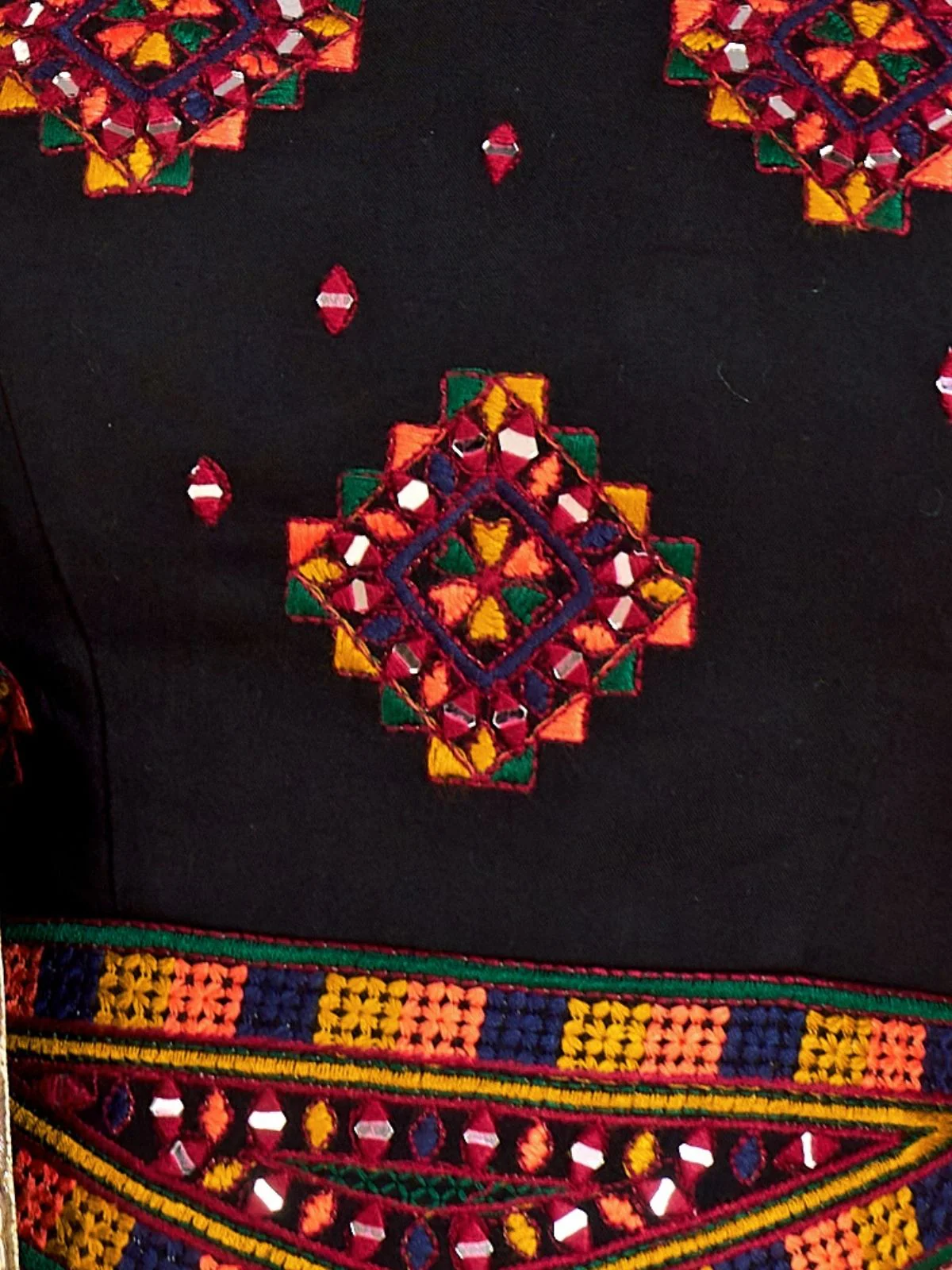 Odette Black Cotton Blend Solid With Golden Border Semi-Stitched Lehenga For Women - Image 5